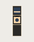 Drawing of a Coverfront record cabinet in black birch plywood, one column wide and two compartments high