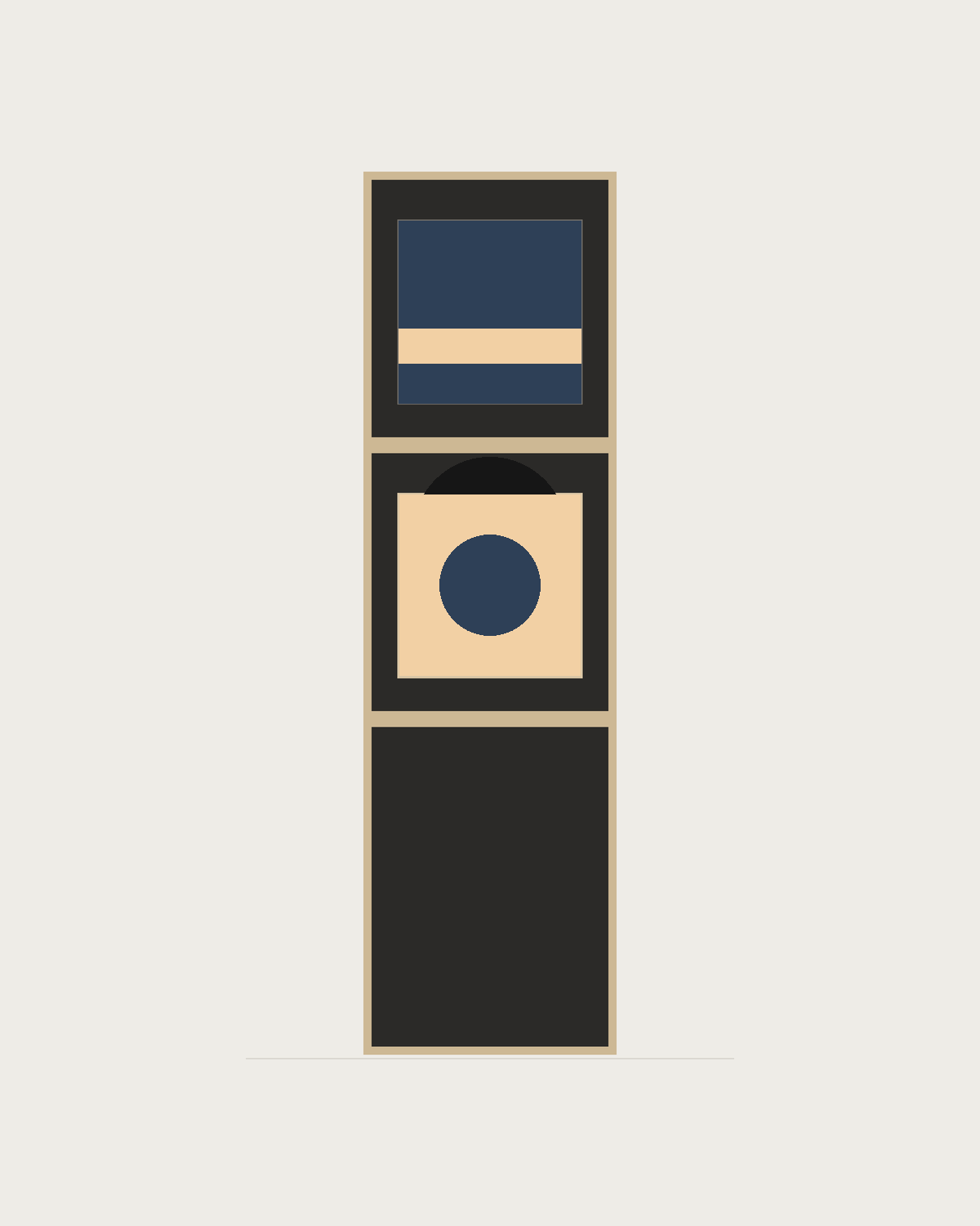 Drawing of a Coverfront record cabinet in black birch plywood, one column wide and two compartments high