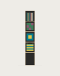 Drawing of a Coverfront record cabinet in black birch plywood, one column wide and four compartments high