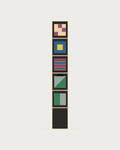 Drawing of a Coverfront record cabinet in black birch plywood, one column wide and five compartments high