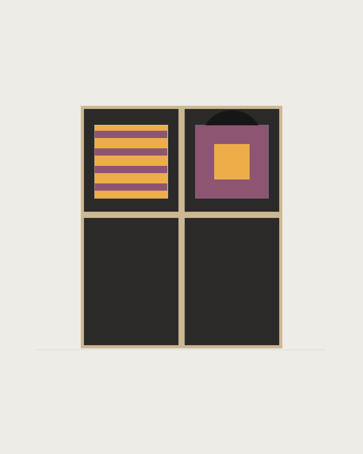 Drawing of a Coverfront record cabinet in black birch plywood, two columns wide and one compartment high