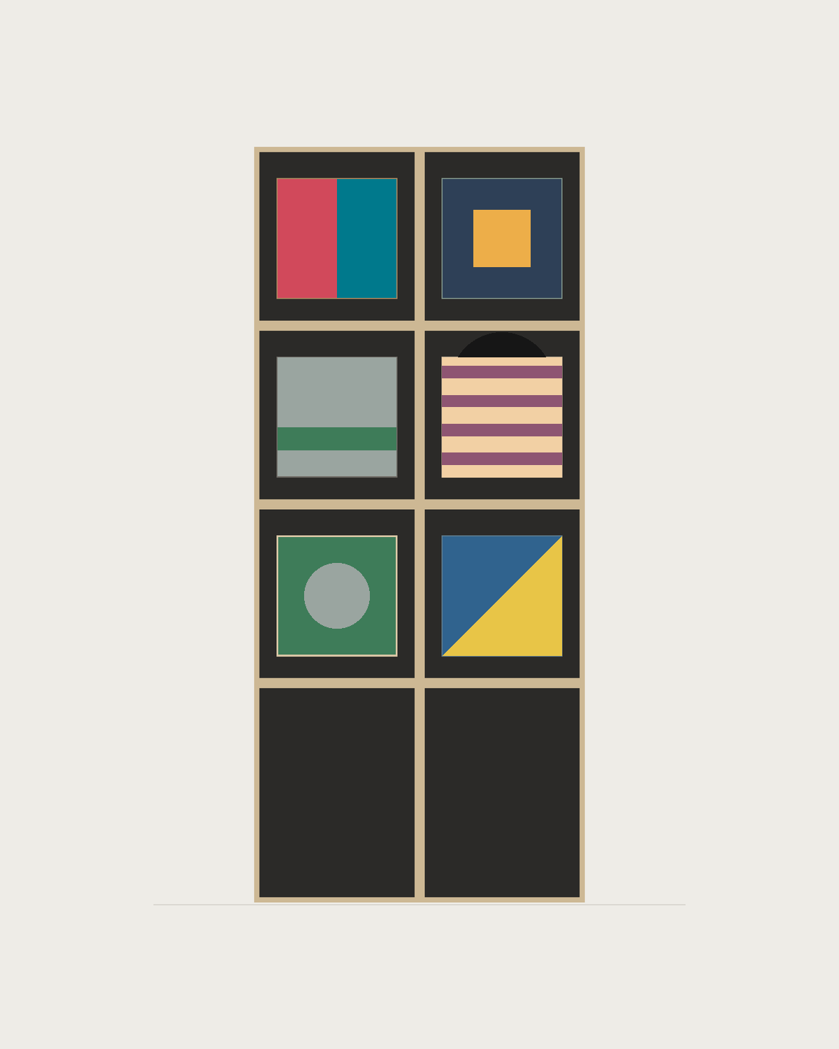 Drawing of a Coverfront record cabinet in black birch plywood, two columns wide and three compartments high