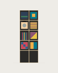 Drawing of a Coverfront record cabinet in black birch plywood, two columns wide and four compartments high