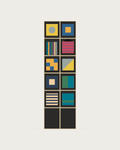 Drawing of a Coverfront record cabinet in black birch plywood, two columns wide and five compartments high