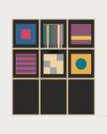 Drawing of a Coverfront record cabinet in black birch plywood, three columns wide and two compartments high