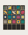 Drawing of a Coverfront record cabinet in black birch plywood, five columns wide and four compartments high