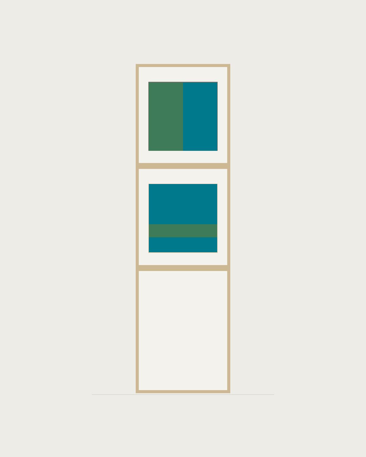 Drawing of a Coverfront record cabinet in white birch plywood, one column wide and two compartments high