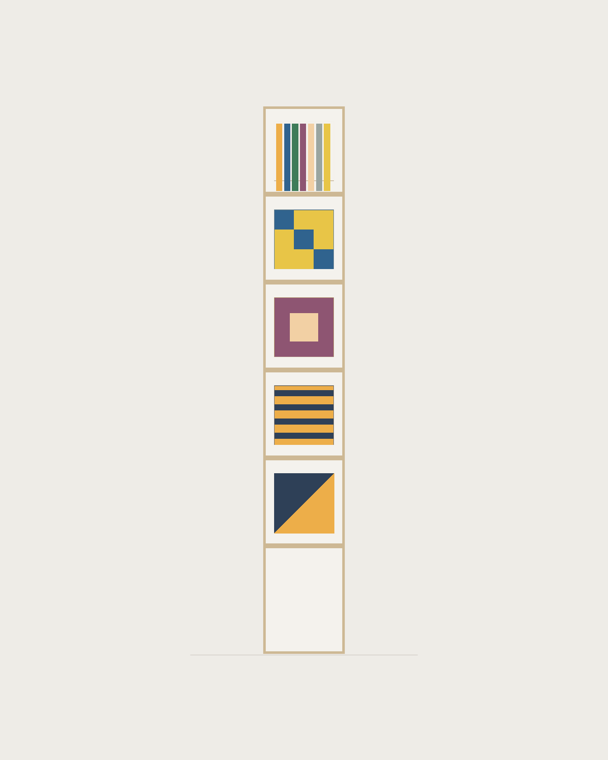 Drawing of a Coverfront record cabinet in white birch plywood, one column wide and five compartments high