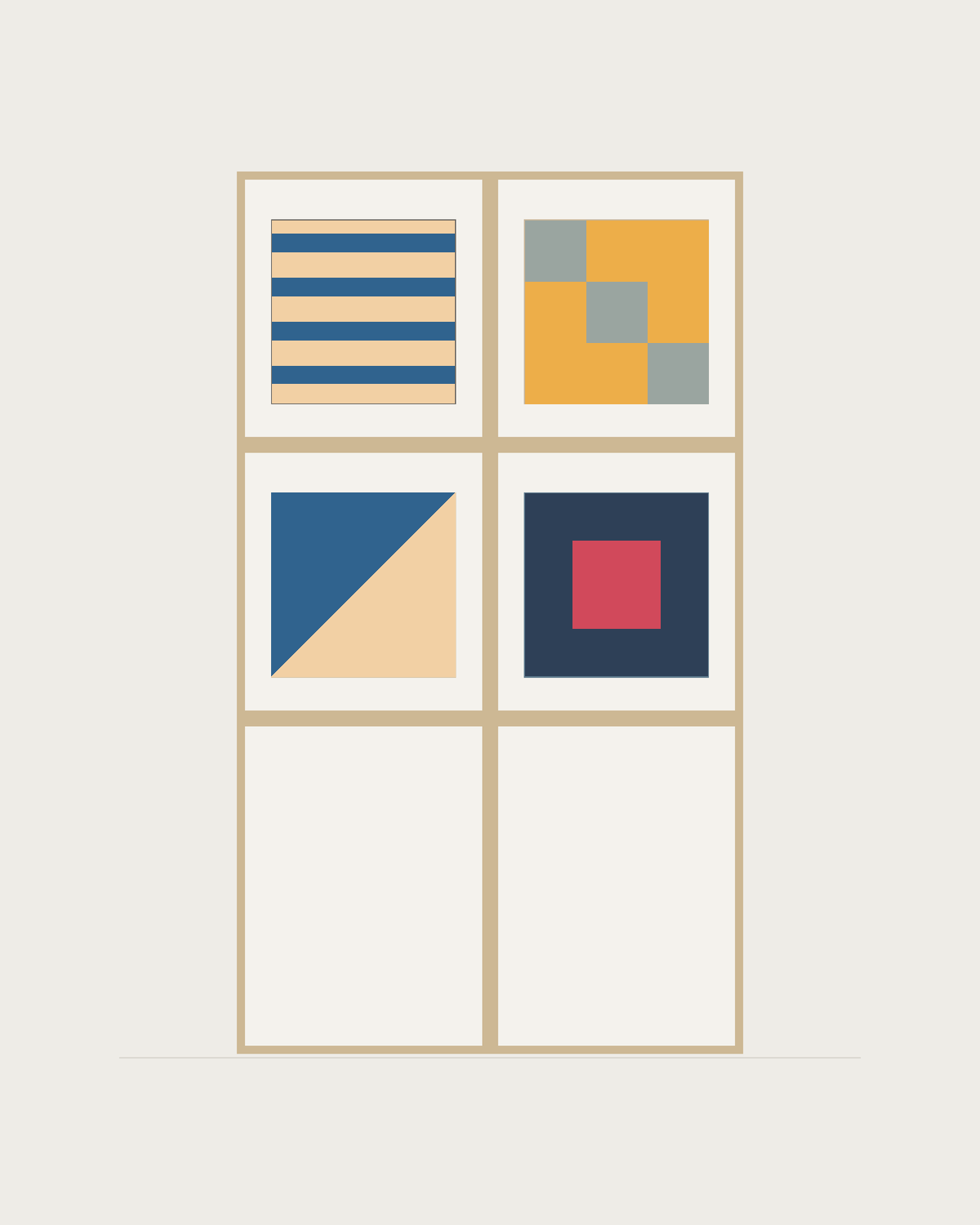 Drawing of a Coverfront record cabinet in white birch plywood, two columns wide and two compartments high