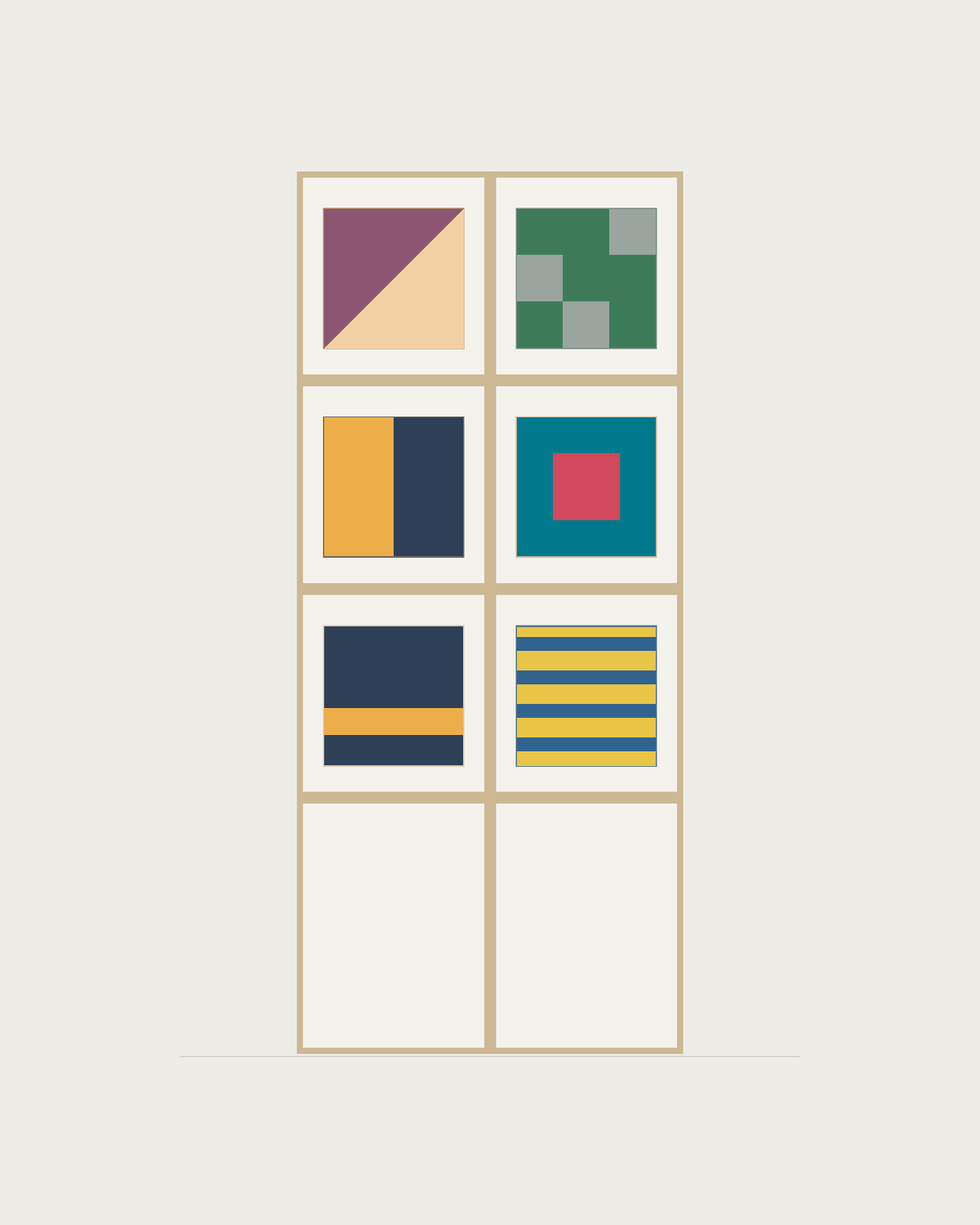 Drawing of a Coverfront record cabinet in white birch plywood, two columns wide and three compartments high
