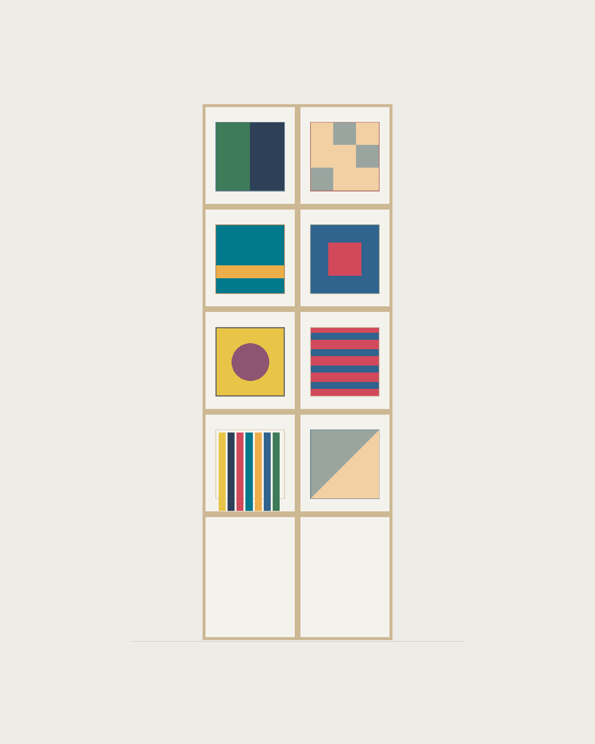 Drawing of a Coverfront record cabinet in white birch plywood, two columns wide and four compartments high