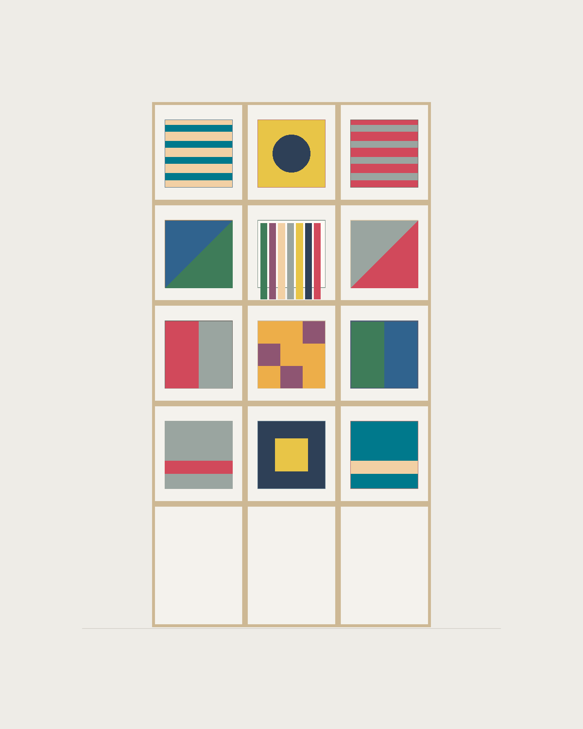 Drawing of a Coverfront record cabinet in white birch plywood, three columns wide and four compartments high
