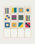 Drawing of a Coverfront record cabinet in white birch plywood, four columns wide and three compartments high