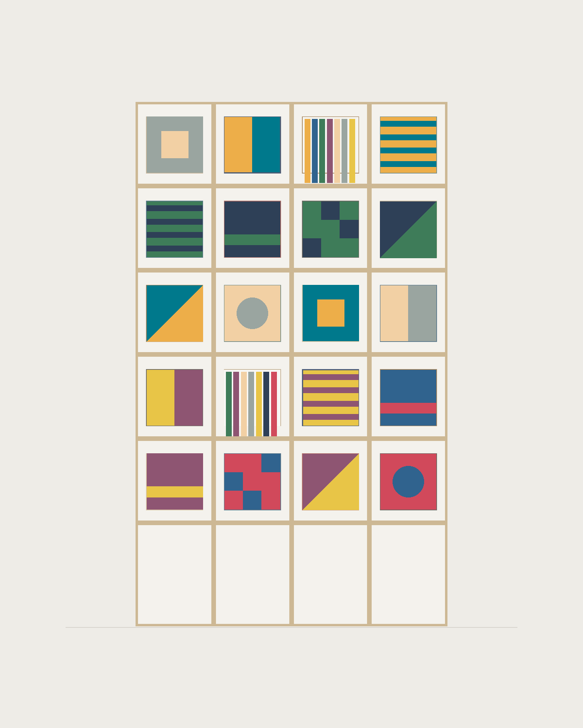 Drawing of a Coverfront record cabinet in white birch plywood, four columns wide and five compartments high