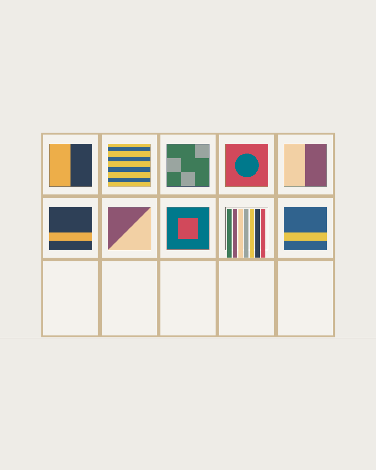 Drawing of a Coverfront record cabinet in white birch plywood, five columns wide and two compartments high