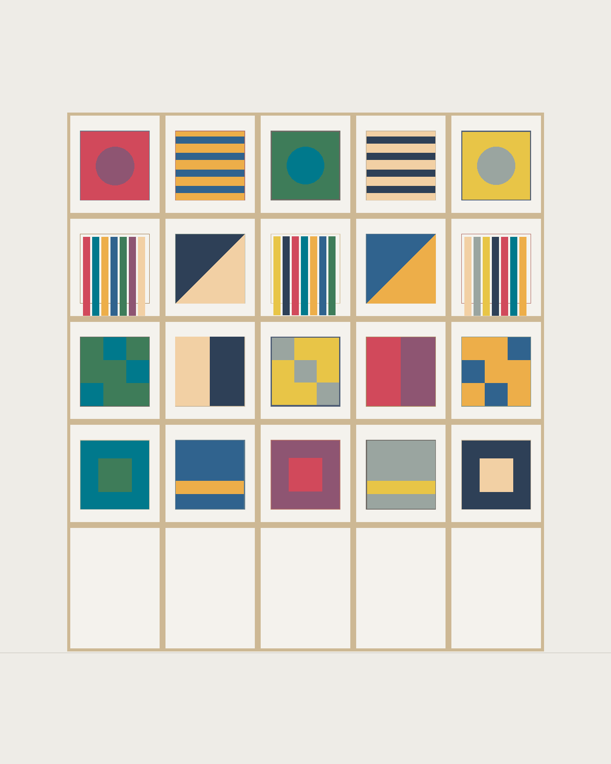 Drawing of a Coverfront record cabinet in white birch plywood, five columns wide and four compartments high