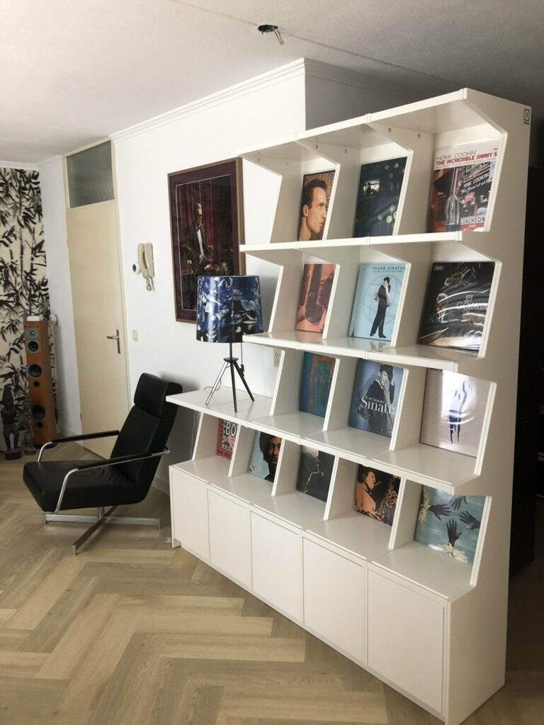 A stepped arrangement that doubles as a room divider.