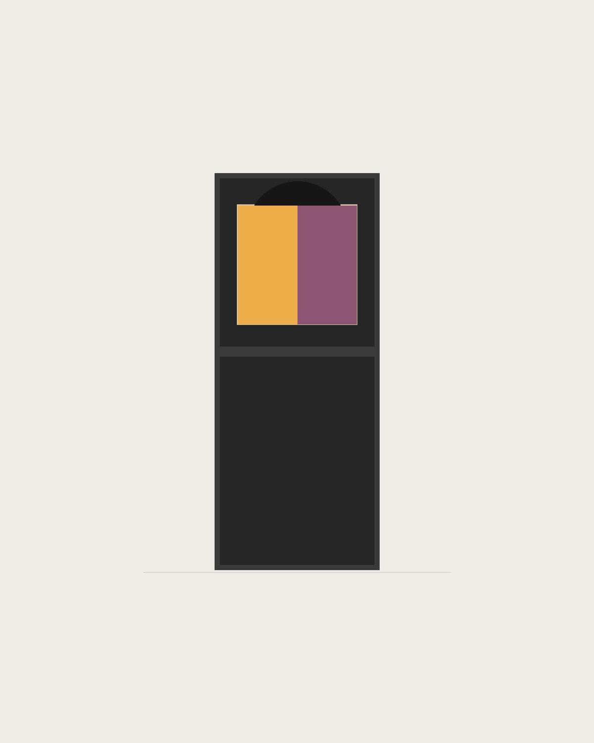 Drawing of a Coverfront record cabinet, spray-painted black, one column wide and one compartment high