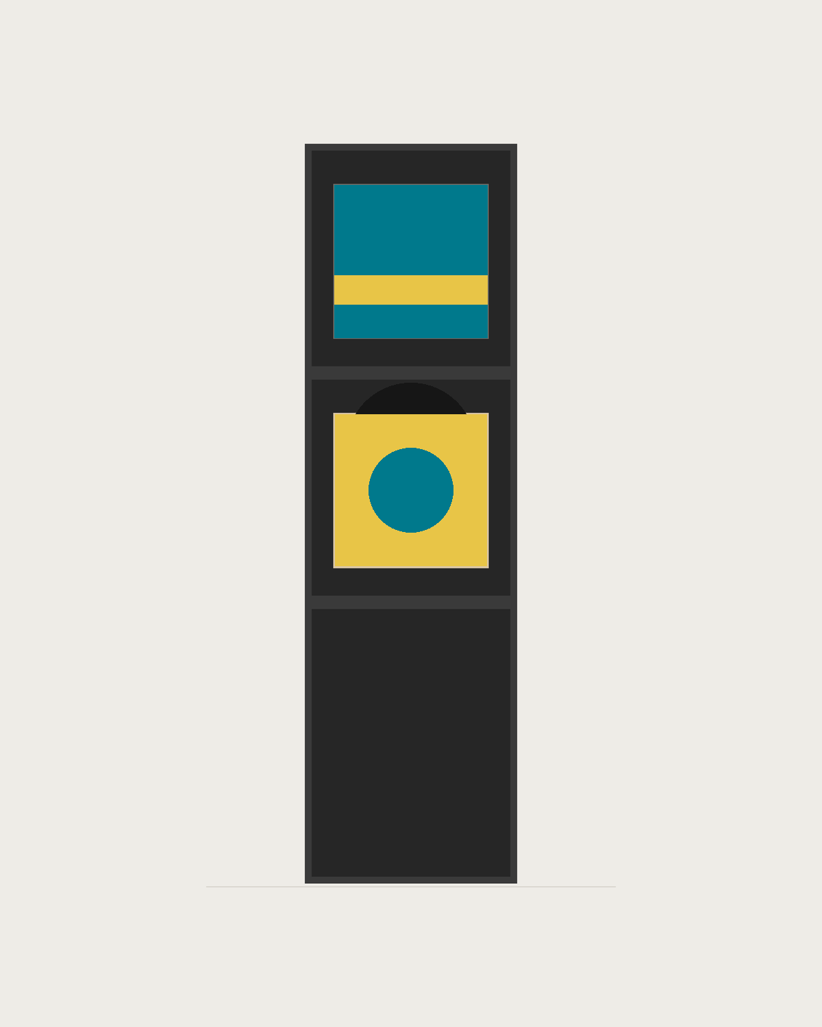 Drawing of a Coverfront record cabinet, spray-painted black, one column wide and two compartments high