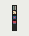Drawing of a Coverfront record cabinet, spray-painted black, one column wide and four compartments high