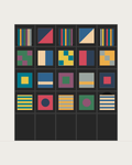 Drawing of a Coverfront record cabinet, spray-painted black, five columns wide and four compartments high