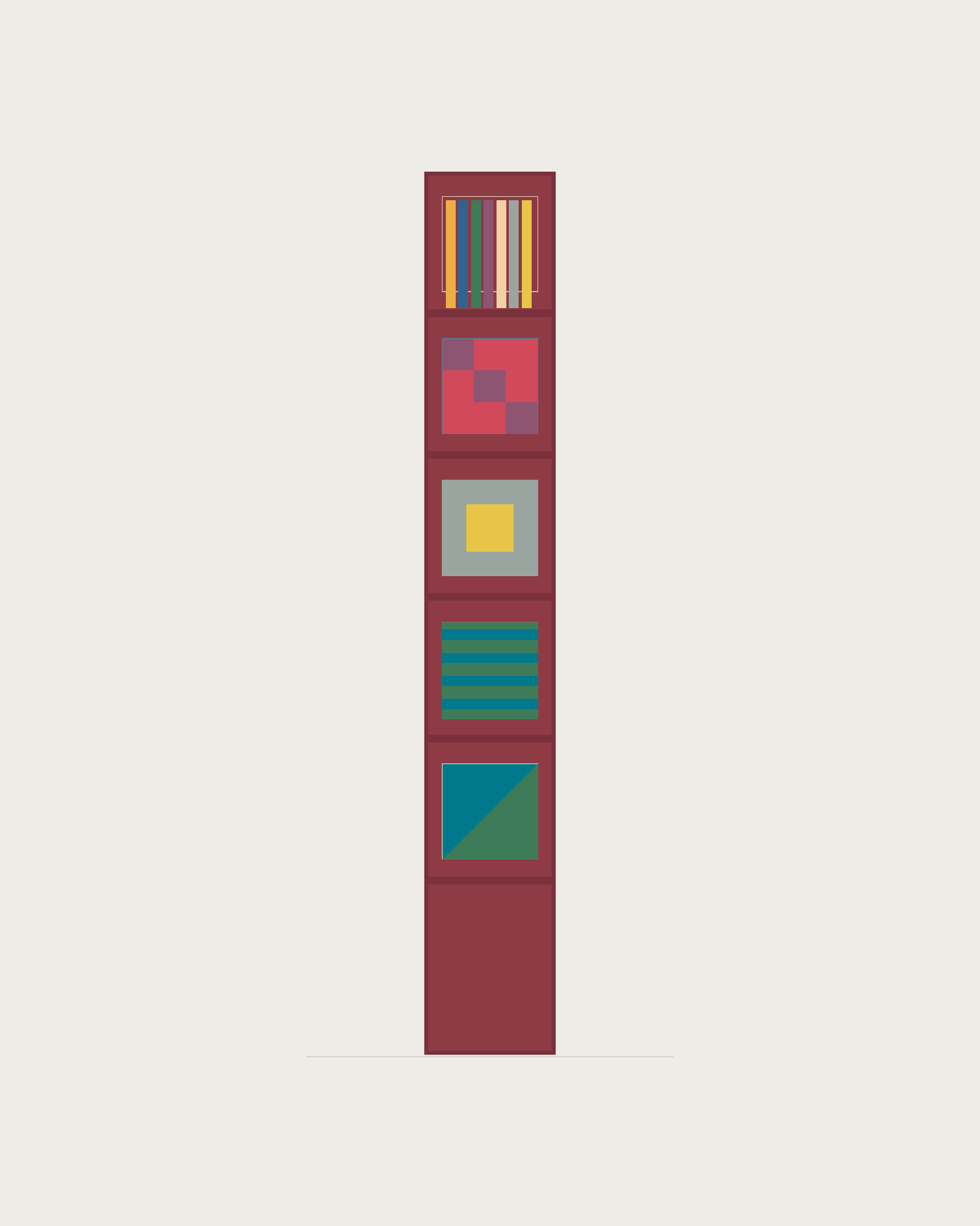 Drawing of a Coverfront record cabinet, spray-painted in a custom RAL colour, one column wide and five compartments high