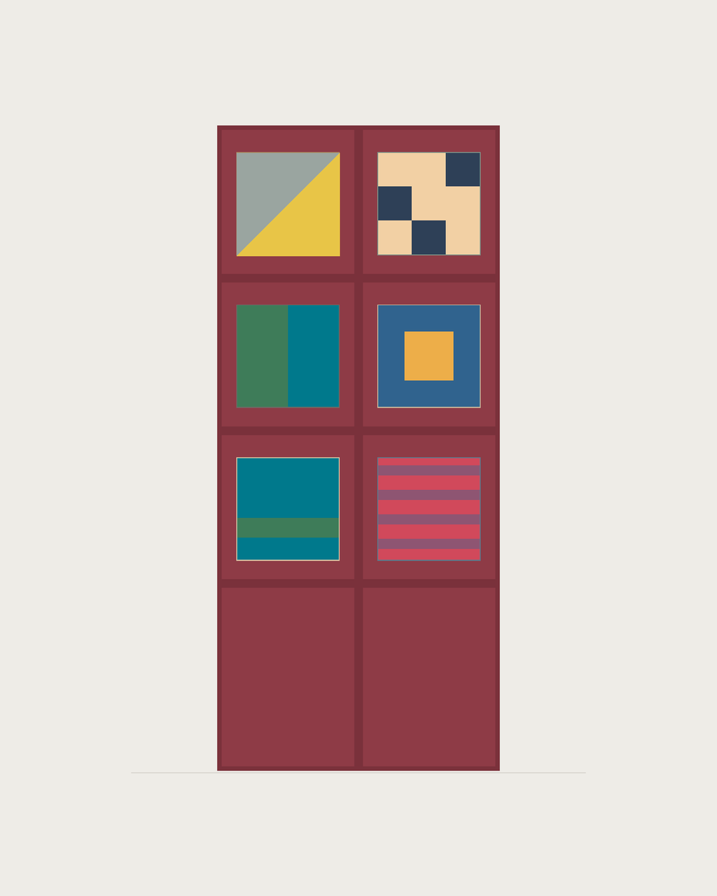 Drawing of a Coverfront record cabinet, spray-painted in a custom RAL colour, two columns wide and three compartments high