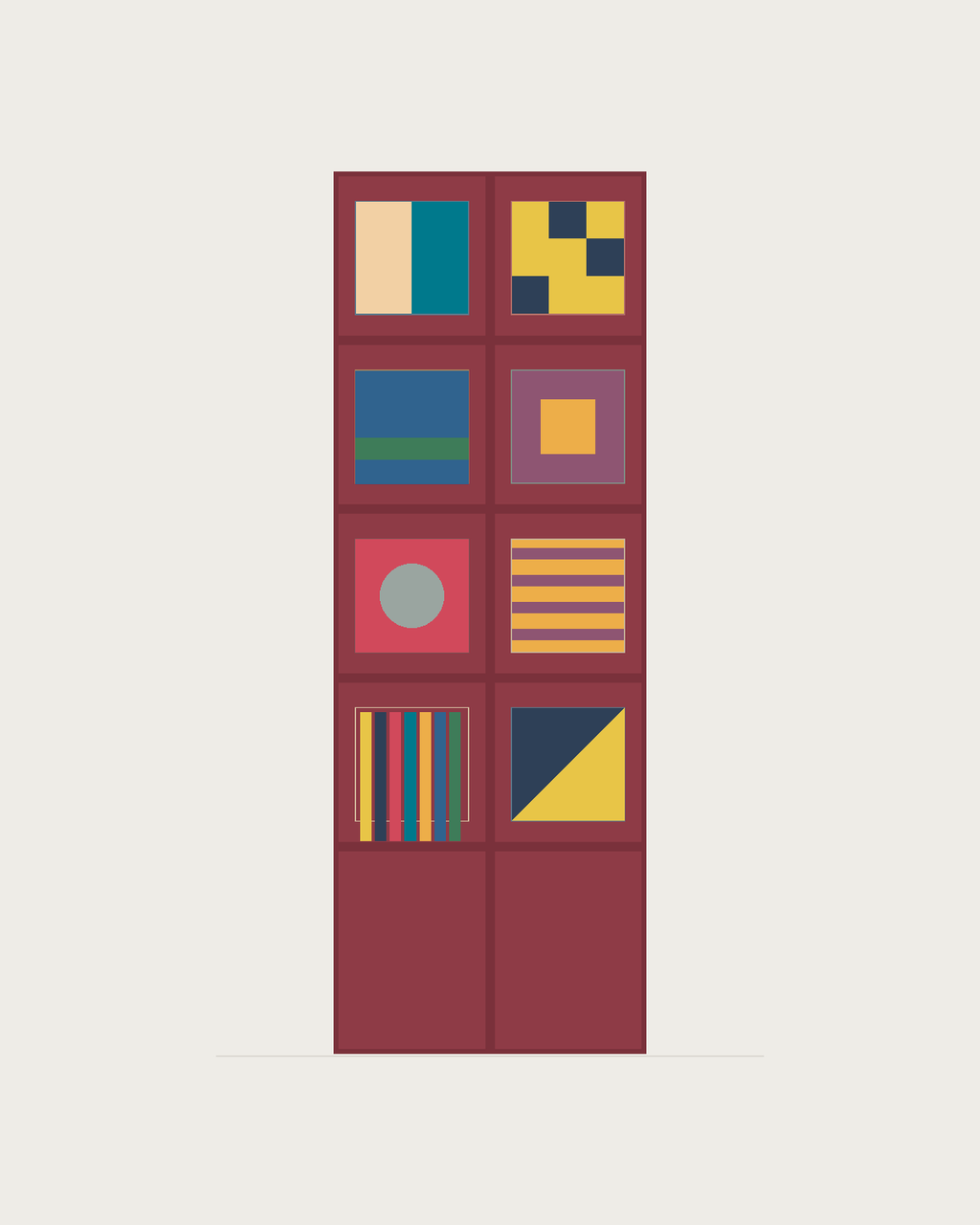 Drawing of a Coverfront record cabinet, spray-painted in a custom RAL colour, two columns wide and four compartments high