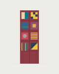 Drawing of a Coverfront record cabinet, spray-painted in a custom RAL colour, two columns wide and four compartments high