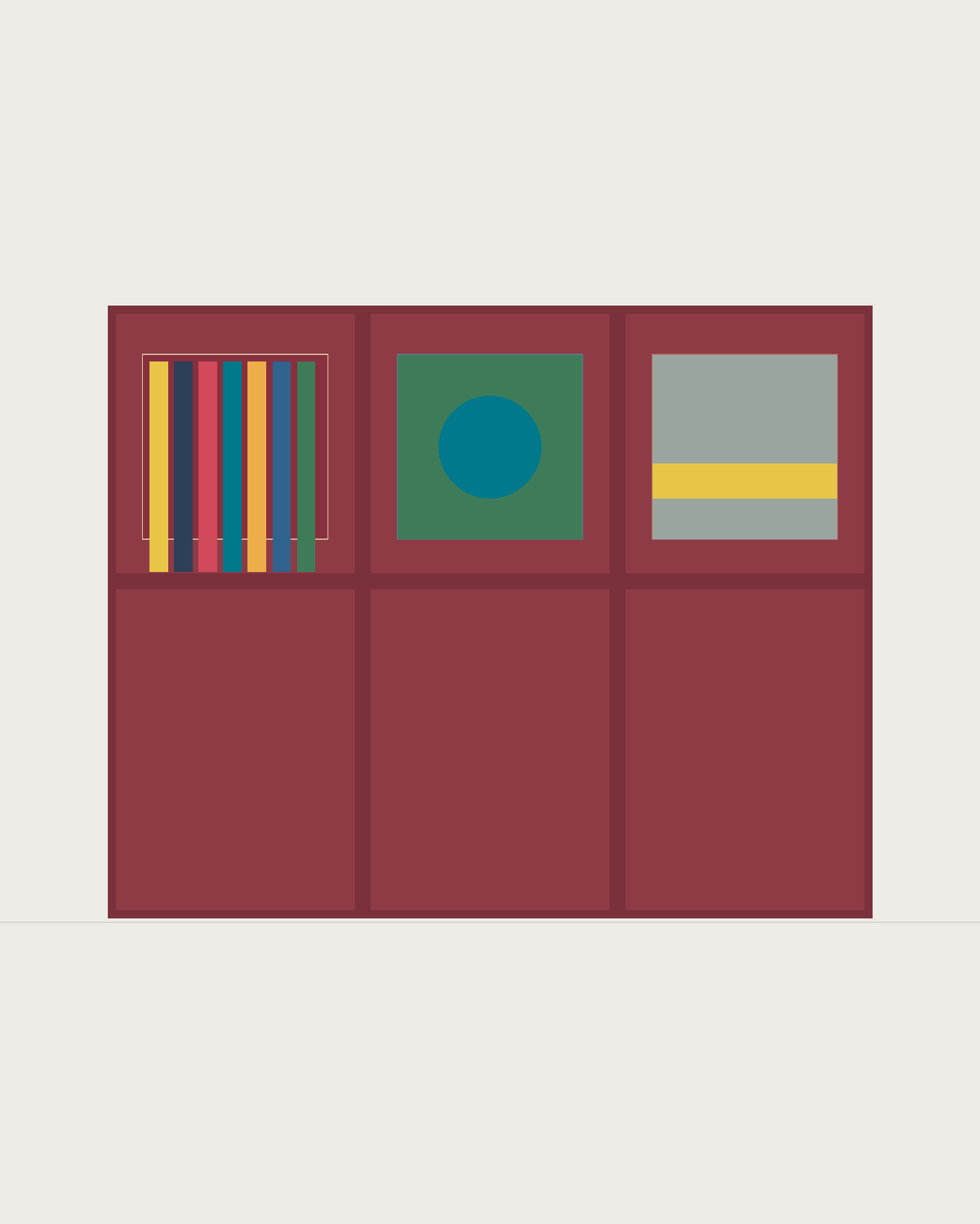 Drawing of a Coverfront record cabinet, spray-painted in a custom RAL colour, three columns wide and one compartment high