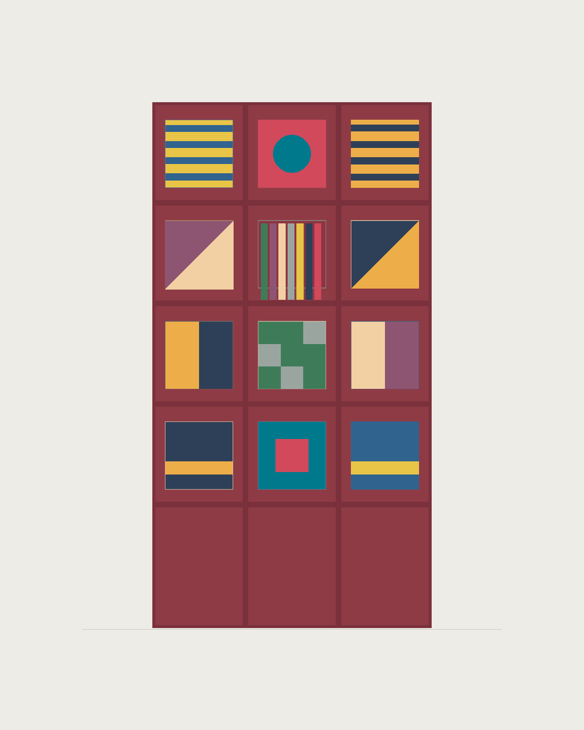 Drawing of a Coverfront record cabinet, spray-painted in a custom RAL colour, three columns wide and four compartments high