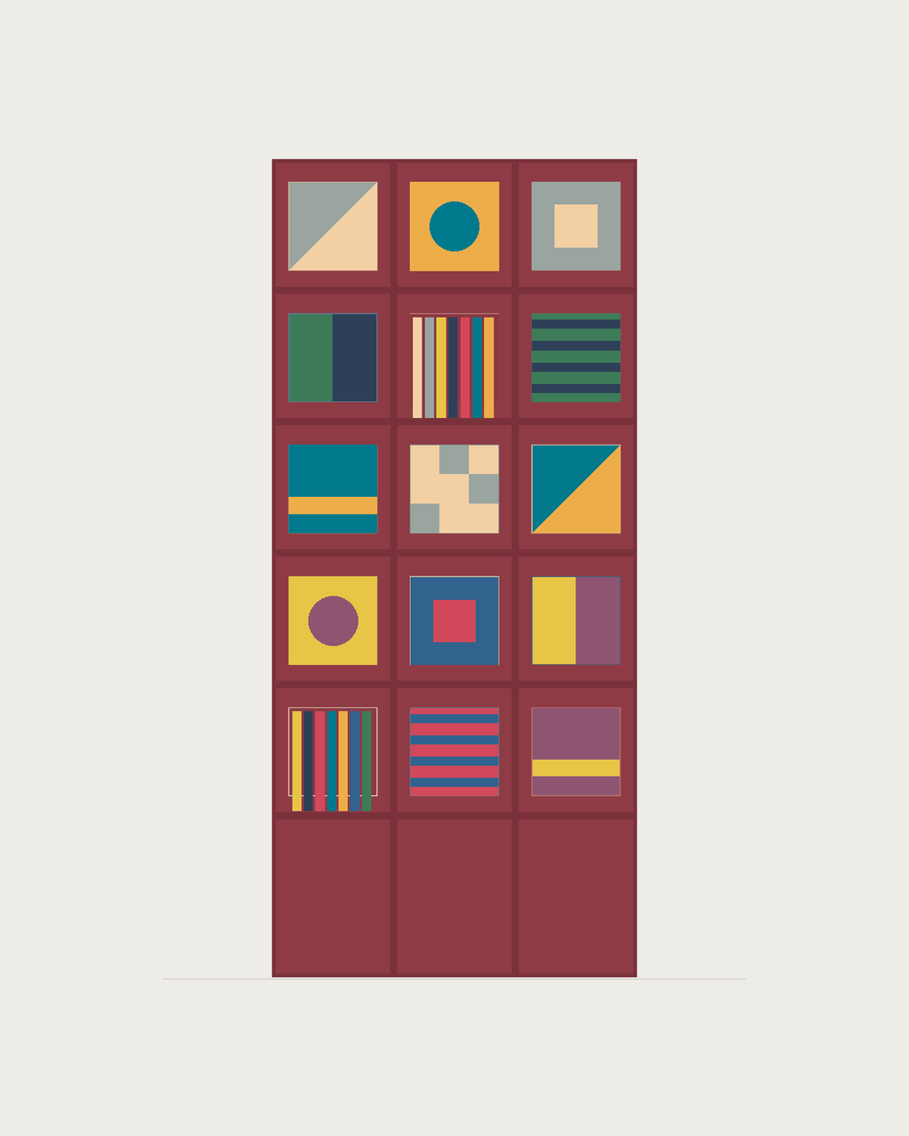 Drawing of a Coverfront record cabinet, spray-painted in a custom RAL colour, three columns wide and five compartments high