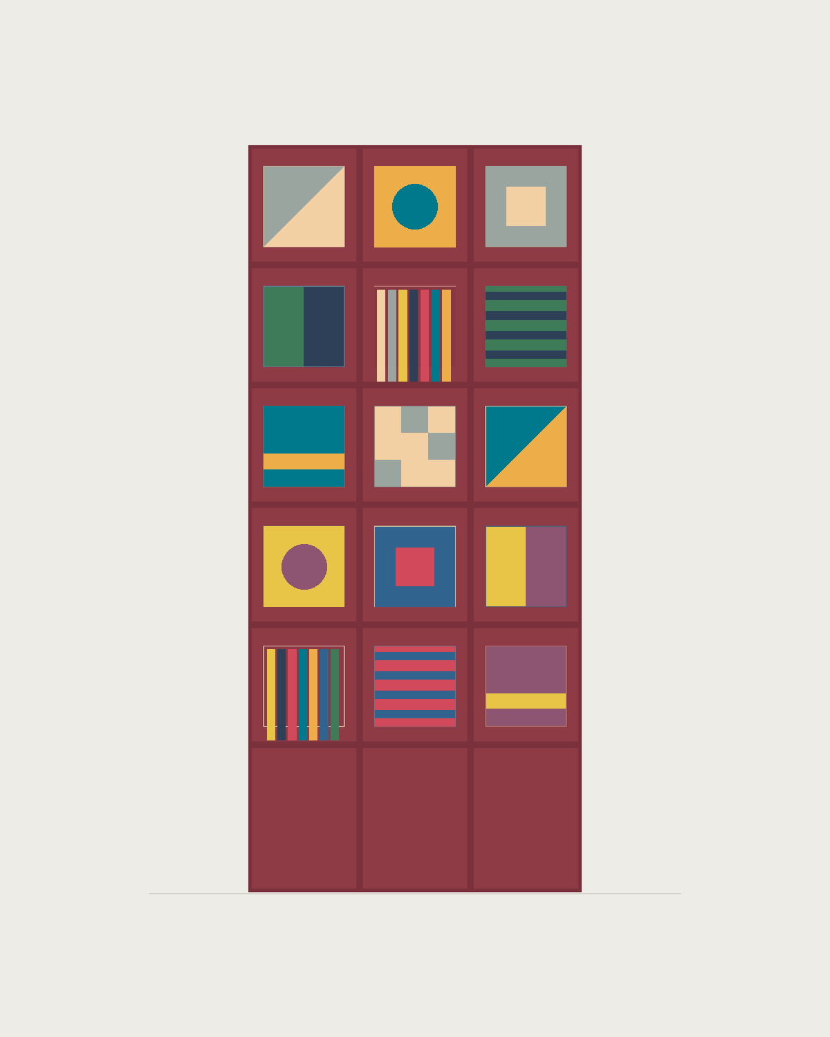 Drawing of a Coverfront record cabinet, spray-painted in a custom RAL colour, three columns wide and five compartments high