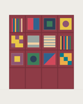 Drawing of a Coverfront record cabinet, spray-painted in a custom RAL colour, four columns wide and three compartments high