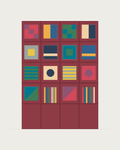 Drawing of a Coverfront record cabinet, spray-painted in a custom RAL colour, four columns wide and four compartments high