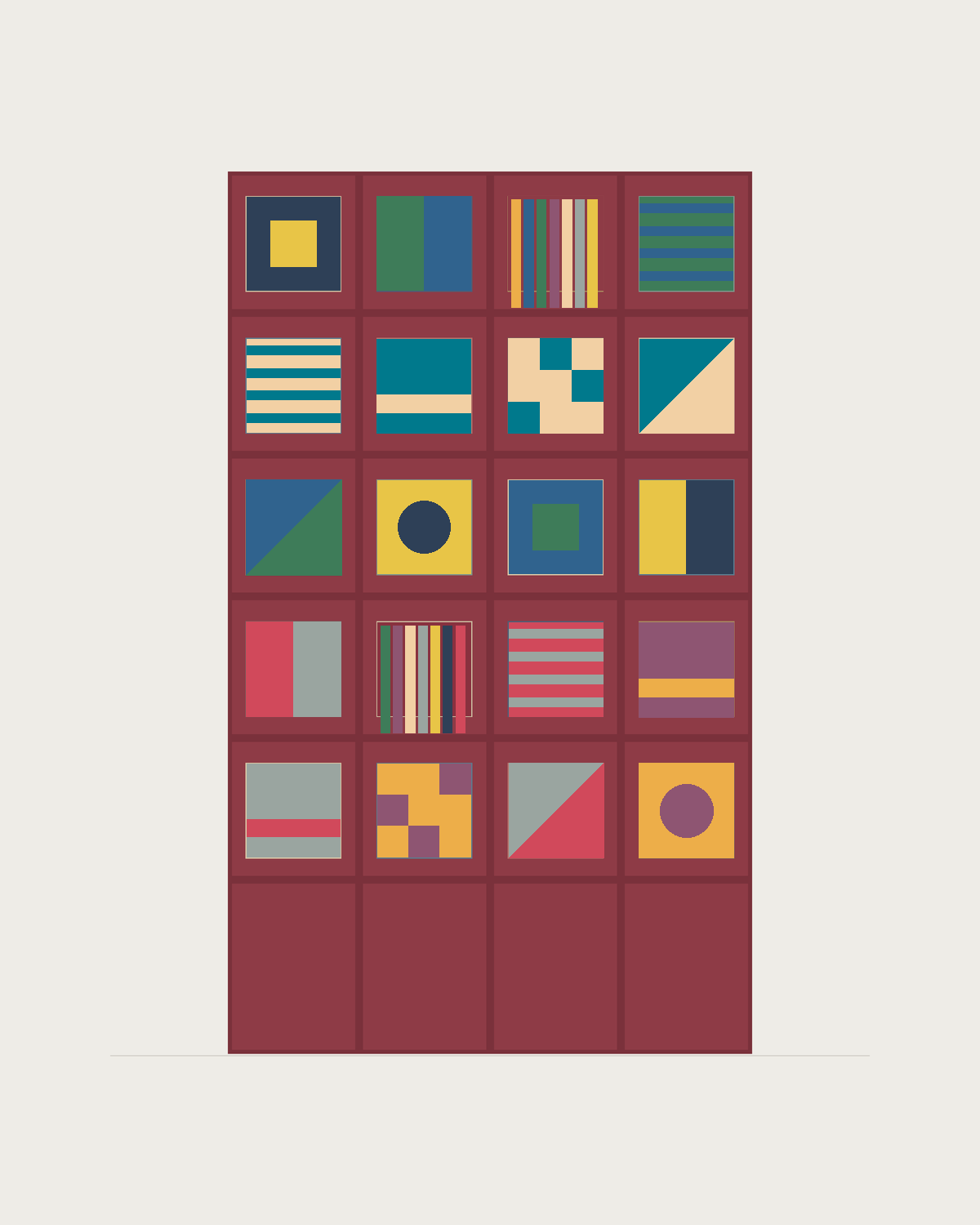 Drawing of a Coverfront record cabinet, spray-painted in a custom RAL colour, four columns wide and five compartments high