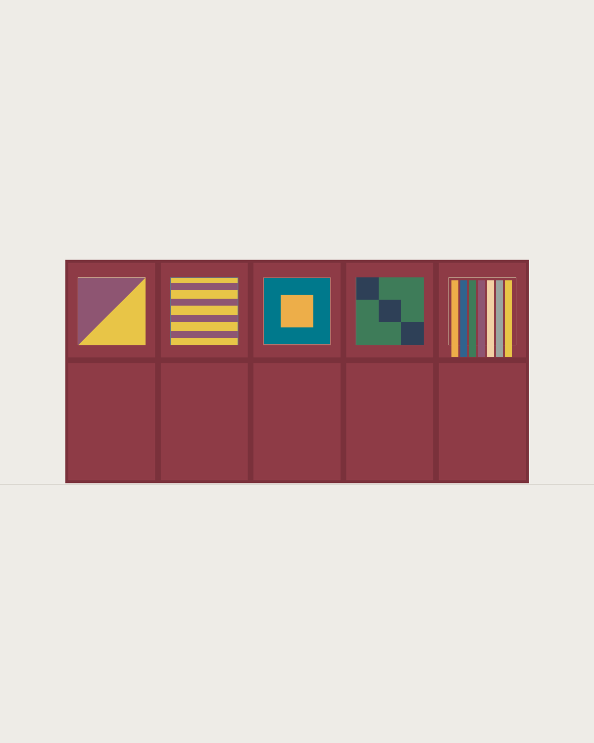 Drawing of a Coverfront record cabinet, spray-painted in a custom RAL colour, five columns wide and one compartment high