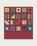 Drawing of a Coverfront record cabinet, spray-painted in a custom RAL colour, five columns wide and four compartments high