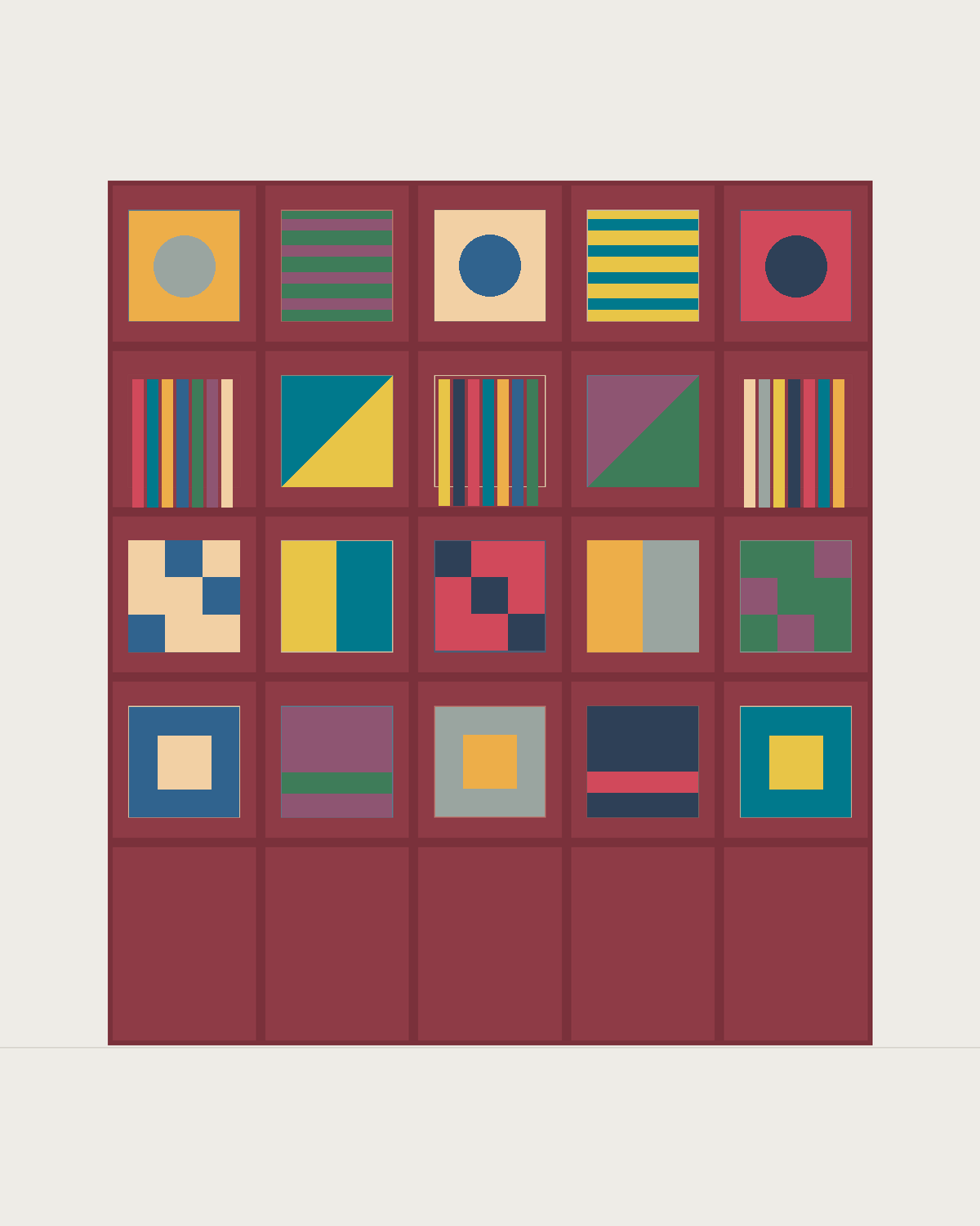 Drawing of a Coverfront record cabinet, spray-painted in a custom RAL colour, five columns wide and four compartments high