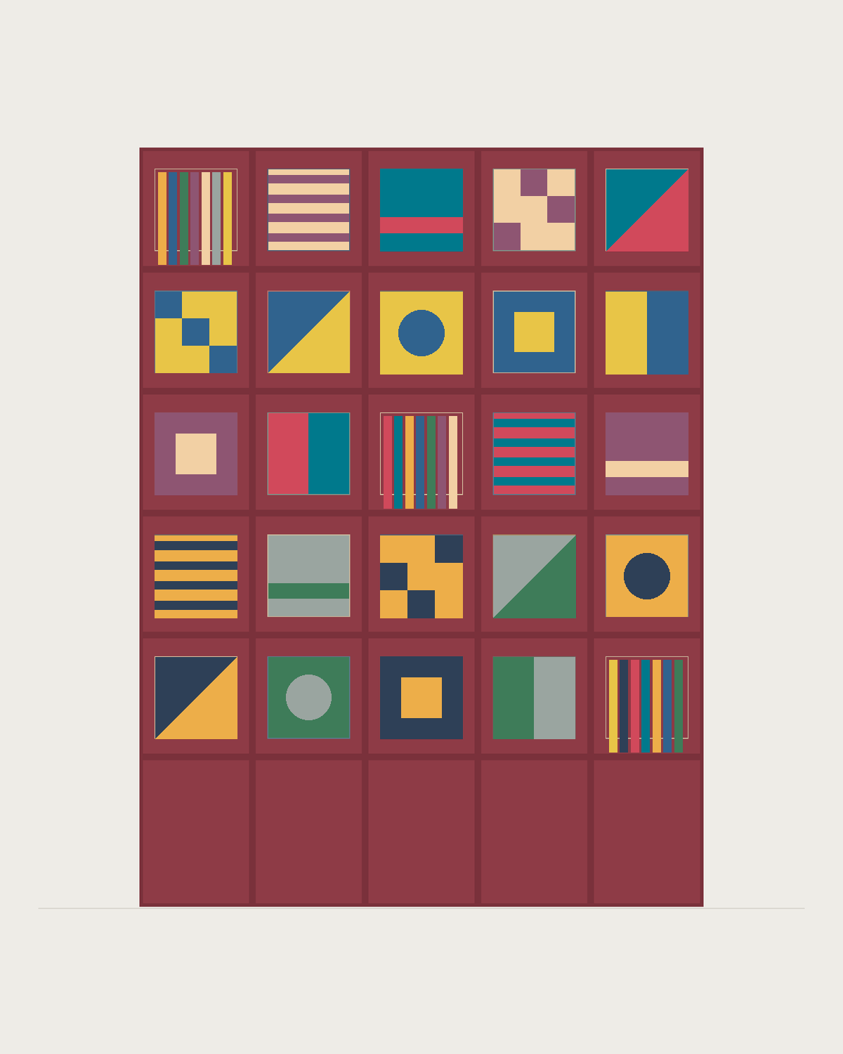 Drawing of a Coverfront record cabinet, spray-painted in a custom RAL colour, five columns wide and five compartments high