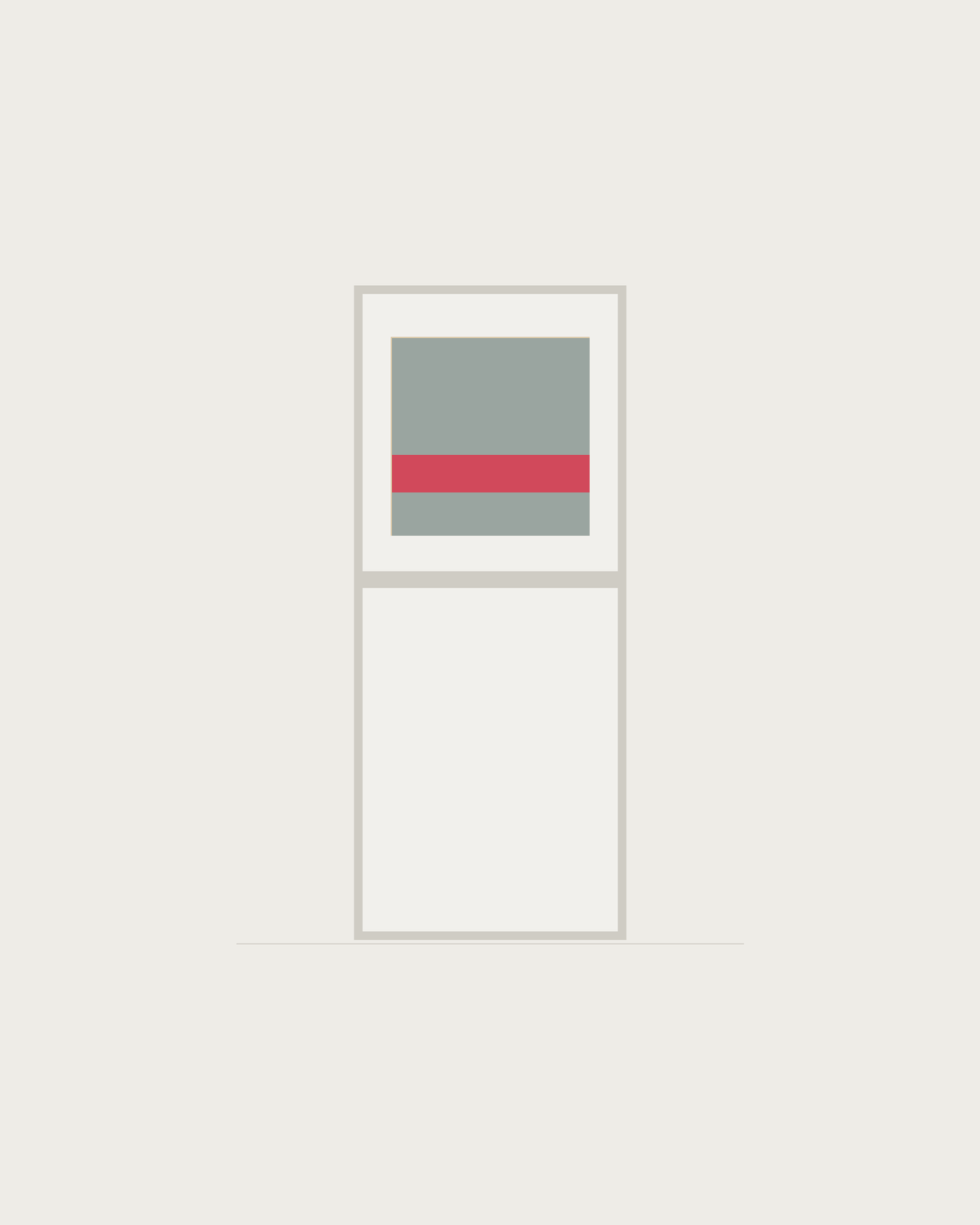 Drawing of a Coverfront record cabinet, spray-painted white, one column wide and one compartment high