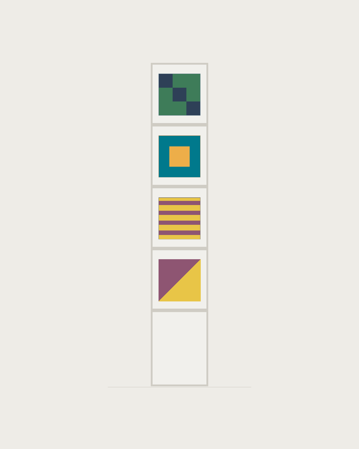 Drawing of a Coverfront record cabinet, spray-painted white, one column wide and four compartments high
