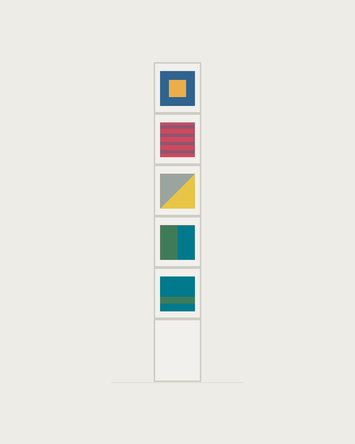 Drawing of a Coverfront record cabinet, spray-painted white, one column wide and five compartments high