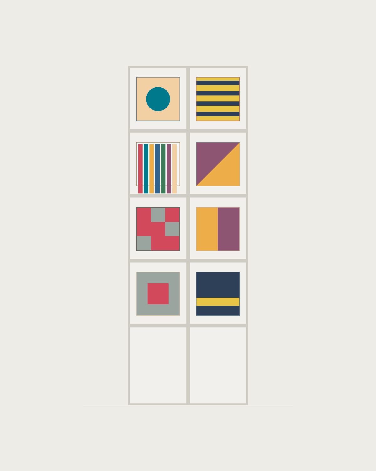 Drawing of a Coverfront record cabinet, spray-painted white, two columns wide and four compartments high