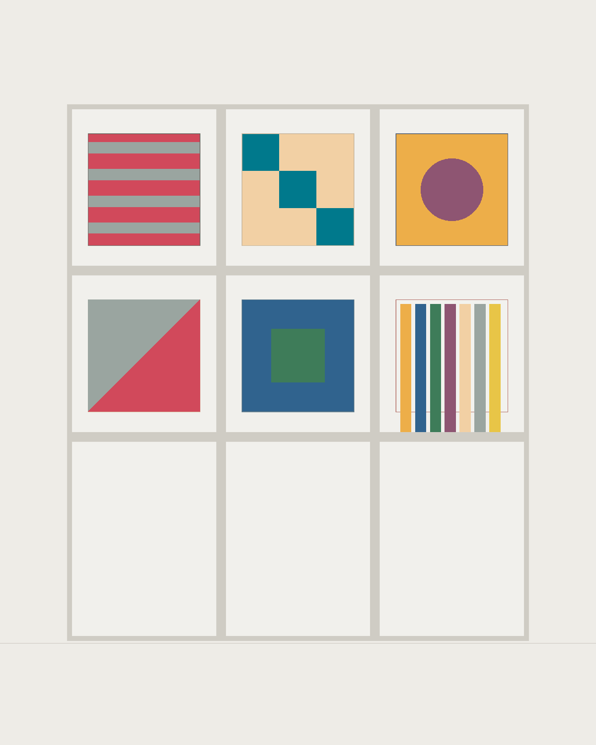 Drawing of a Coverfront record cabinet, spray-painted white, three columns wide and two compartments high
